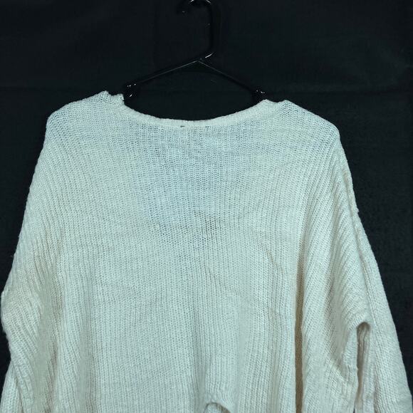 Express Womens Sweater Cream V Neck Criss Cross Slit Back Knit Cotton Blend M - Picture 11 of 12